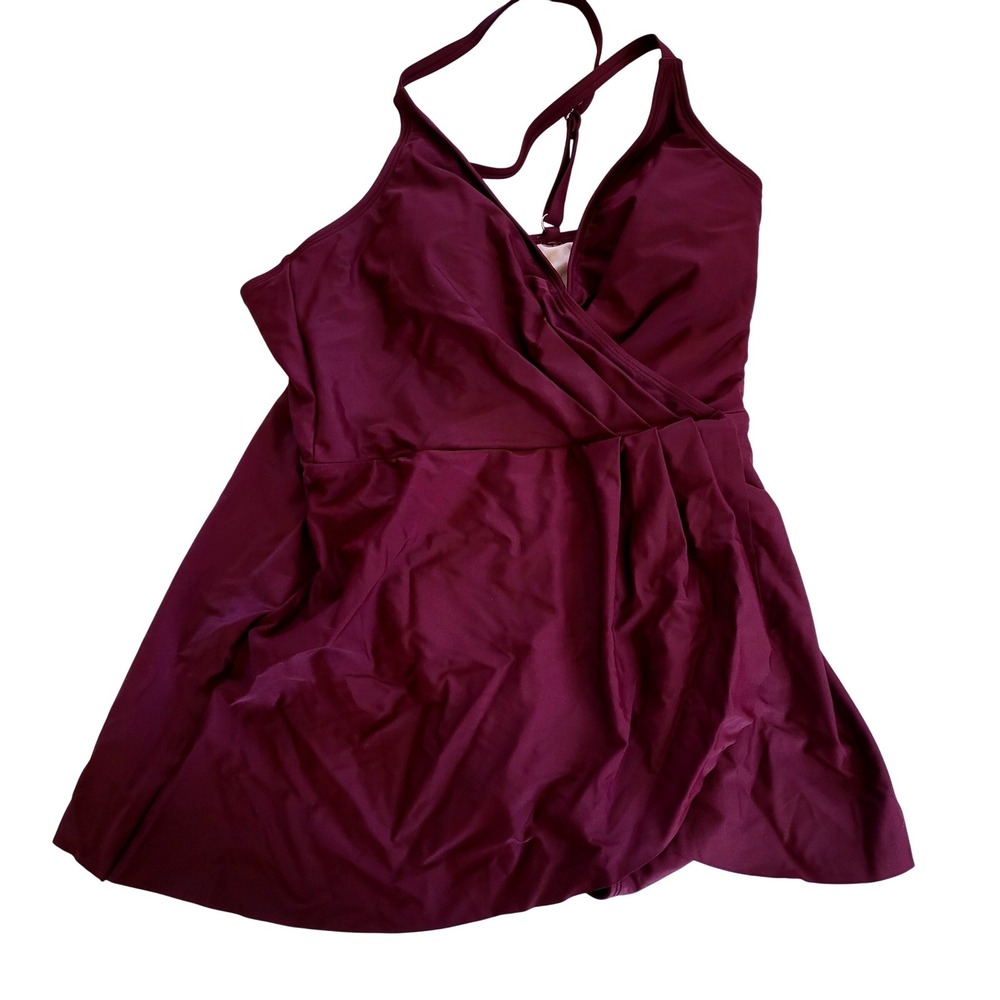 Cupshe Size L Burgundy Surplice V-Neck Swim Dress One Piece Swimsuit Burgundy